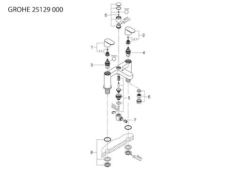 Grohe Eurosmart Cosmopolitan two-handled Bath/Shower mixer (25129000) spares breakdown diagram