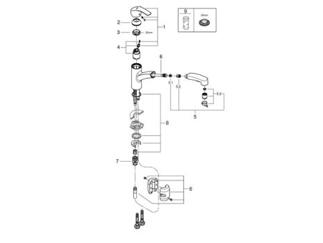 Grohe Eurosmart Single Lever Sink Mixer - Chrome (30305000) spares breakdown diagram