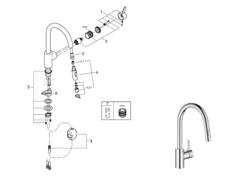 Grohe Eurosmart Single Lever Sink Mixer - Chrome (31170000) spares breakdown diagram