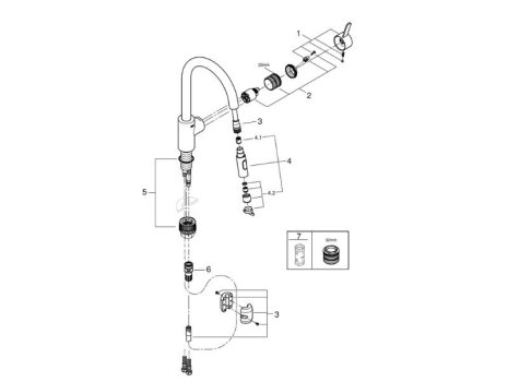 Grohe Eurosmart Single Lever Sink Mixer - Chrome (31481001) spares breakdown diagram