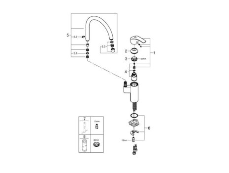 Grohe Eurosmart Single Lever Sink Mixer - Chrome (32223002) spares breakdown diagram