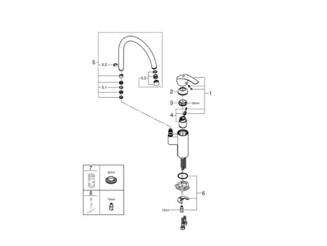 Grohe Eurosmart Single Lever Sink Mixer - Chrome (33202002) spares breakdown diagram