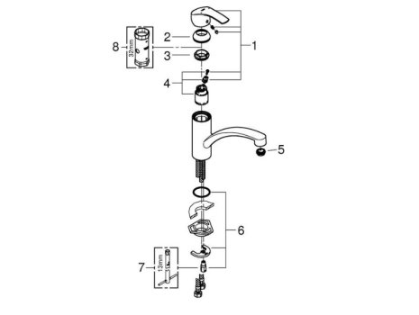 Grohe Eurosmart Single Lever Sink Mixer - Supersteel (33281DC2) spares breakdown diagram