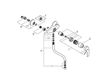 Grohe Eurosmart Wall Mounted Single Lever Sink Mixer - Chrome (31391002) spares breakdown diagram