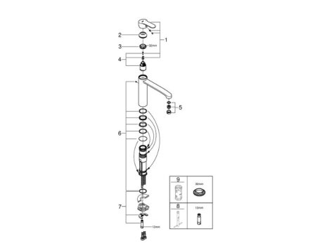 Grohe Eurostyle Cosmopolitan Single Lever Sink Mixer - Chrome (31124002) spares breakdown diagram
