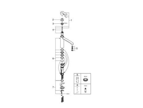 Grohe Eurostyle Cosmopolitan Single Lever Sink Mixer - Chrome (31125002) spares breakdown diagram