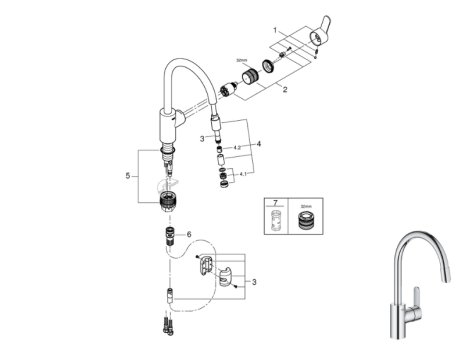 Grohe Eurostyle Cosmopolitan Single Lever Sink Mixer - Chrome (31126004) spares breakdown diagram