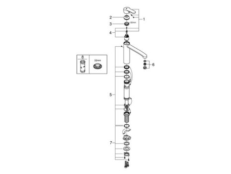 Grohe Eurostyle Cosmopolitan Single Lever Sink Mixer - Chrome (31159002) spares breakdown diagram