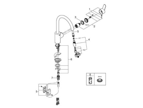 Grohe Eurostyle Cosmopolitan Single Lever Sink Mixer - Chrome (31482002) spares breakdown diagram