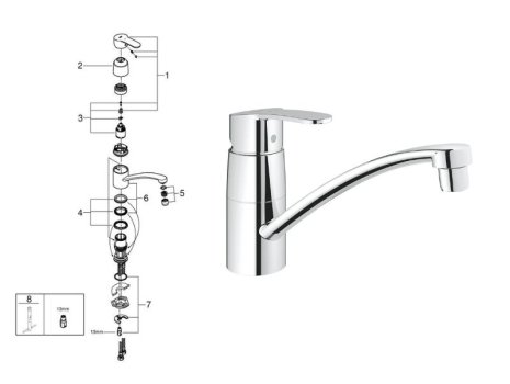 Grohe Eurostyle Cosmopolitan Single Lever Sink Mixer - Chrome (32230002) spares breakdown diagram