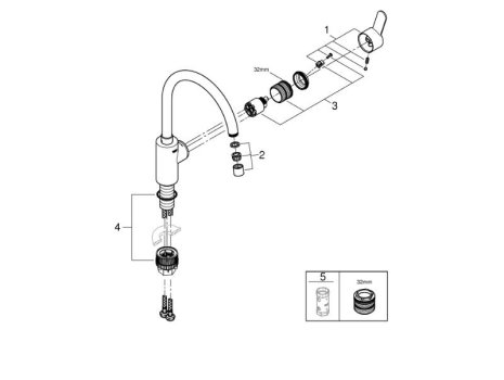 Grohe Eurostyle Cosmopolitan Single Lever Sink Mixer - Chrome (33975004) spares breakdown diagram