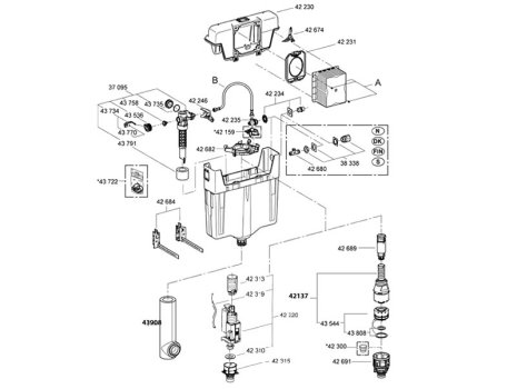 Grohe GD2 WC concealed toilet cistern (38661000) spares breakdown diagram