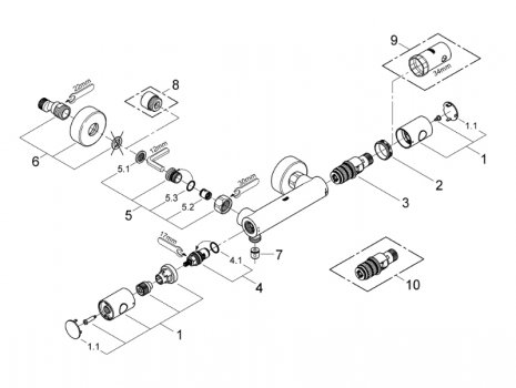 Grohe Grohtherm 1000 Cosmopolitan bar mixer shower - 1/2" (34065000) spares breakdown diagram