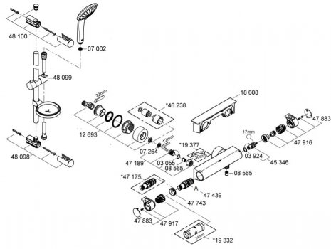 Grohe Grohtherm 2000 bar mixer shower (34195001) spares breakdown diagram
