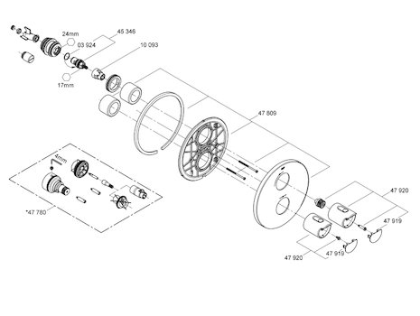 Grohe Grohtherm 2000 NEW shower mixer trim (19354001) spares breakdown diagram