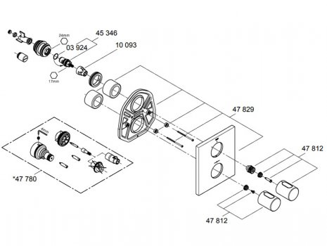 Grohe Grohtherm 3000 Cosmopolitan trim set - chrome (19568000) spares breakdown diagram