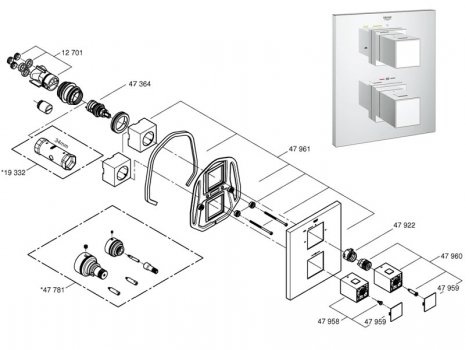 Grohe Grohtherm Cube trim set - 2 way diverter (19958000) spares breakdown diagram