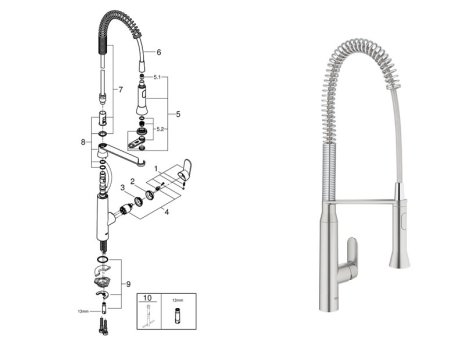 Grohe K7 Single Lever Sink Mixer - 1/2″ Supersteel (32950DC0) spares breakdown diagram