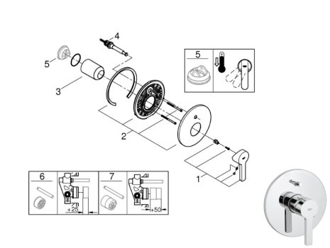 Grohe Lineare single lever bath/shower mixer trim (19297000) spares breakdown diagram