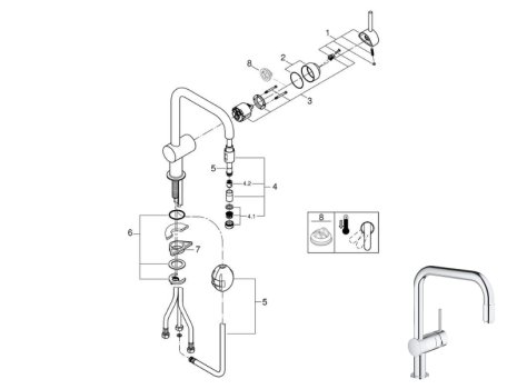 Grohe Minta Single Lever Sink Mixer - Chrome (32067000) spares breakdown diagram