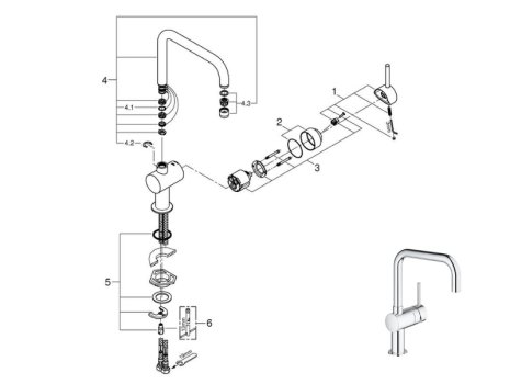 Grohe Minta Single Lever Sink Mixer - Chrome (32488000) spares breakdown diagram