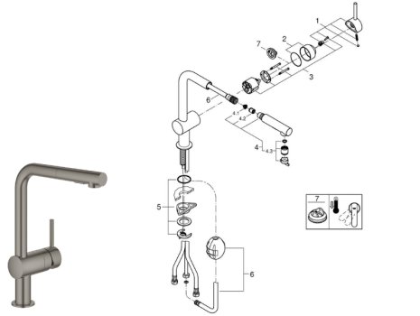Grohe Minta Single Lever Sink Mixer Tap - Brushed Hard Graphite (30274AL0) spares breakdown diagram