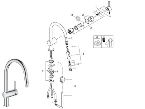 Grohe Minta Single Lever Sink Mixer Tap - Chrome (31862000) spares breakdown diagram