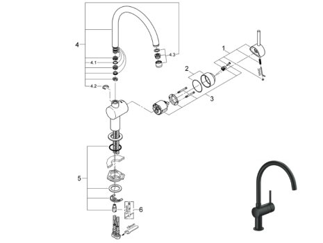 Grohe Minta Single Lever Sink Mixer - Velvet Black (32917KS0) spares breakdown diagram