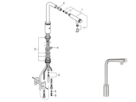 Grohe Minta SmartControl Sink Mixer - Supersteel (31613DC0) spares breakdown diagram