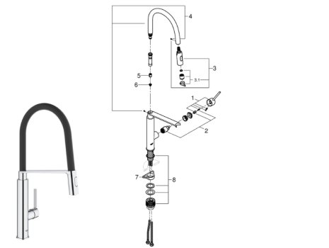 Grohe Quickfix Feel Single Lever Sink Mixer Tap - Chrome/Black (31489000) spares breakdown diagram