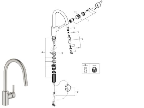 Grohe Quickfix Feel Single Lever Sink Mixer Tap With Pull Out Mousser - Supersteel (31486DC1) spares breakdown diagram