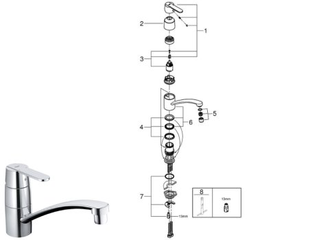 Grohe Quickfix Get Single Lever Sink Mixer Tap - Chrome (32891000) spares breakdown diagram
