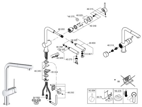 Grohe Quickfix Minta Single Lever Sink Mixer Tap - Chrome (31861000) spares breakdown diagram