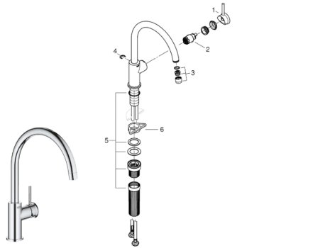 Grohe Quickfix Start Classic Single Lever Sink Mixer Tap - Chrome (31553001) spares breakdown diagram