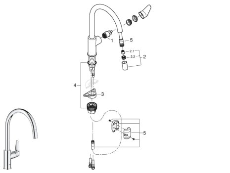 Grohe Quickfix Start Curve Single Lever Sink Mixer Tap - Chrome (30562000) spares breakdown diagram