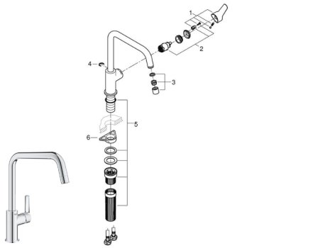 Grohe Quickfix Start High Spout Kitchen Tap - Chrome (30470000) spares breakdown diagram