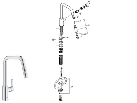 Grohe Quickfix Start Single Lever Mixer Tap - Chrome (30633000) spares breakdown diagram