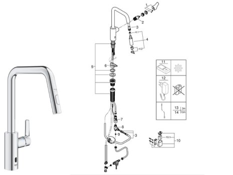Grohe Quickfix Start Single Lever Sink Mixer Tap - Chrome (1012430000) spares breakdown diagram