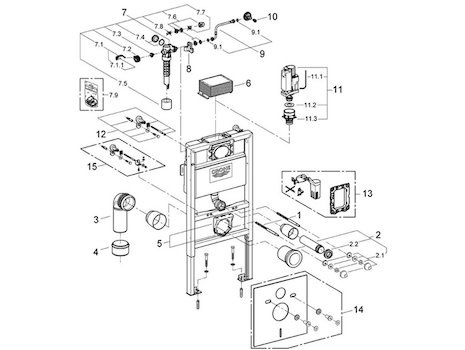 Grohe Rapid SL 2 in1 wc frame set (38948000) spares breakdown diagram