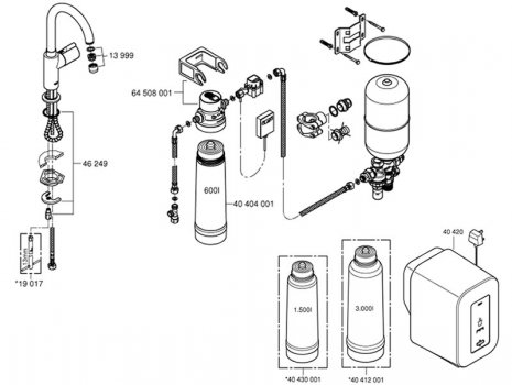 Grohe Red Mono pillar tap and single boiler (30060000) spares breakdown diagram