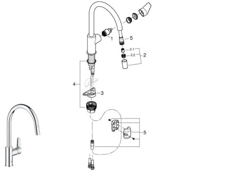 Grohe Start Edge C- Spout Single Lever Sink Mixer Tap - Chrome (30551000) spares breakdown diagram