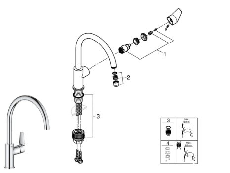 Grohe Start Edge Single Lever Sink Mixer Tap - Chrome (30529001) spares breakdown diagram