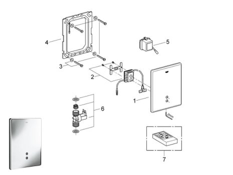 Grohe Tectron Skate Infra-Red Electronic For Urinal - Chrome (37749000) spares breakdown diagram
