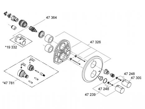 Grohe Tenso shower valve 2 outlets (19403000) spares breakdown diagram