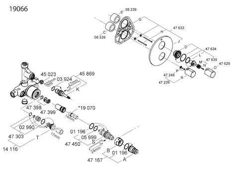 Grohe Tenso Thermostatic Shower Valve (19066000) spares breakdown diagram