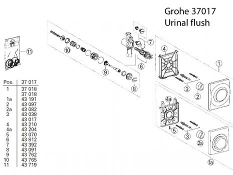 Grohe urinal flush valve (37017000) spares breakdown diagram