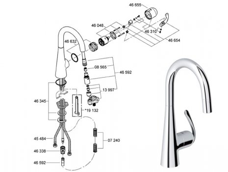 Grohe Zedra kitchen tap (32296000) spares breakdown diagram