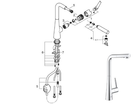 Grohe Zedra Single Lever Sink Mixer - Chrome (32553002) spares breakdown diagram