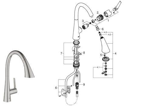 Grohe Zedra Single Lever Sink Mixer Tap - Supersteel (32294DC2) spares breakdown diagram