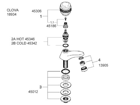 Grohe 18934 Clova basin taps (18934000) spares breakdown diagram